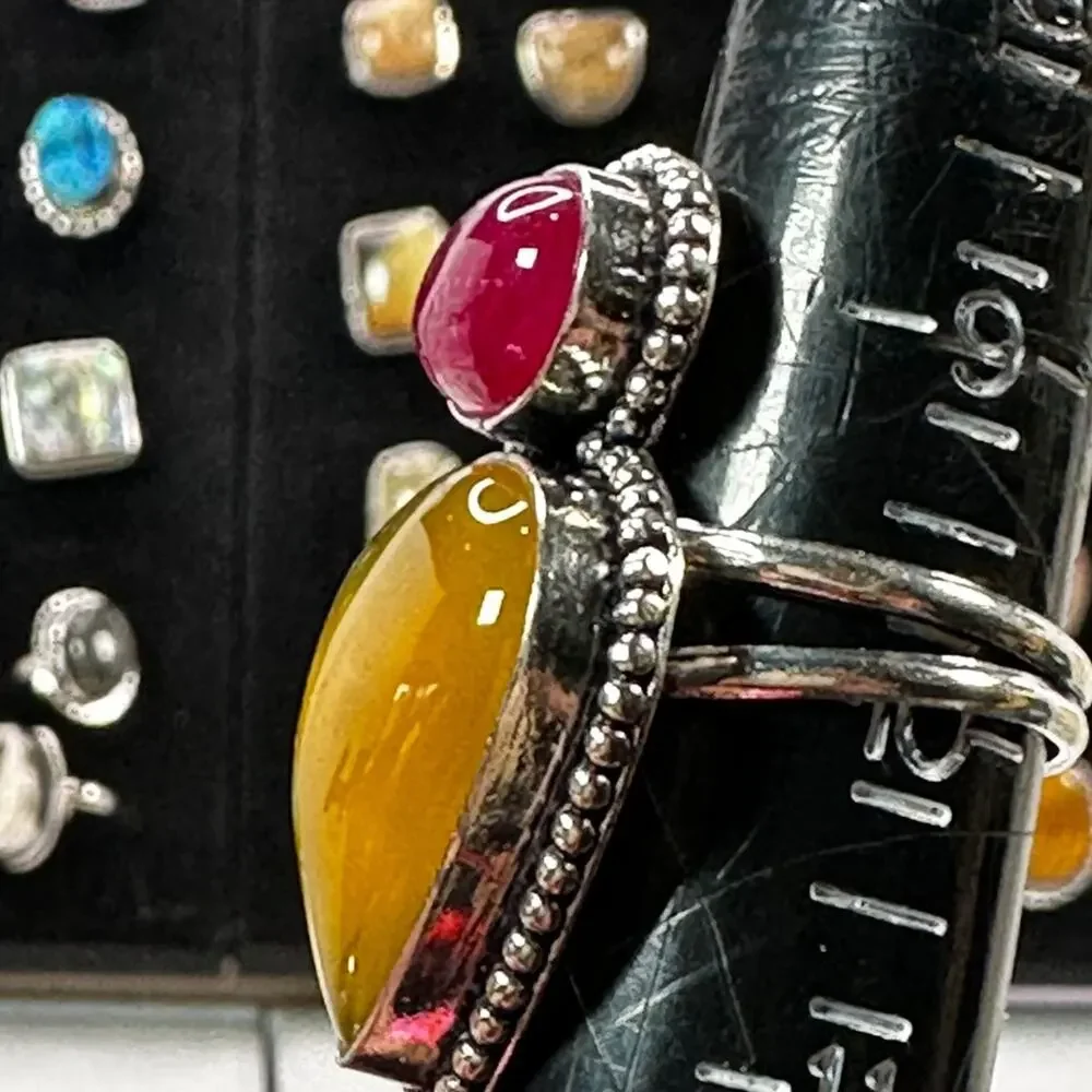 💕 Agate and spinal double stone ring, silver plated,‎ handmade size 10 - Picture 2 of 2